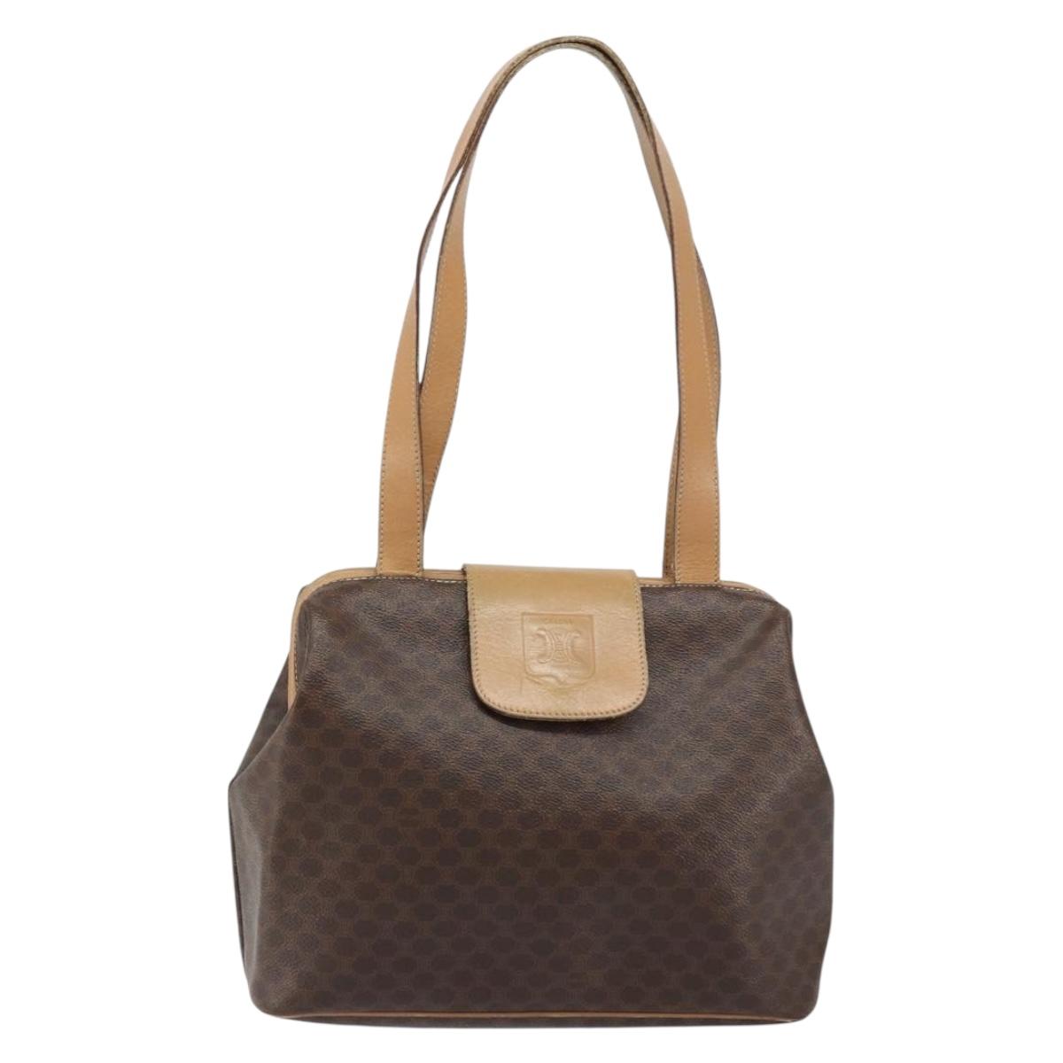 CELINE Macadam Canvas Tote Bag PVC Leather Brown Gold Auth bs31514