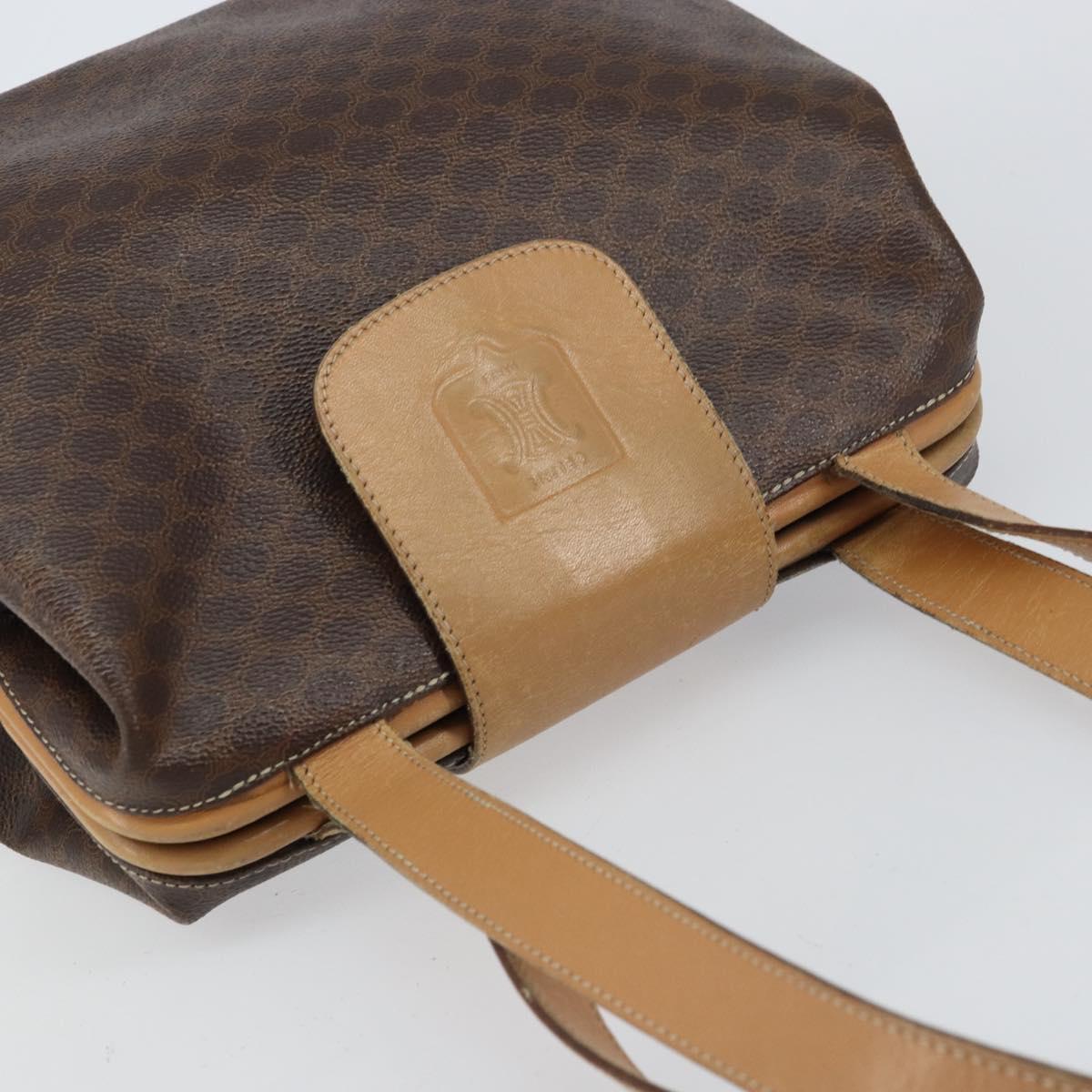 CELINE Macadam Canvas Tote Bag PVC Leather Brown Gold Auth bs31514