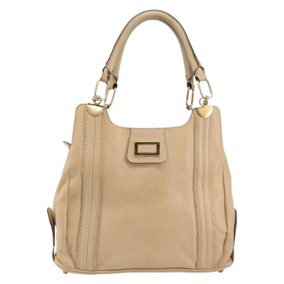 Chloe Tote Bag Leather Beige Gold Auth bs31516