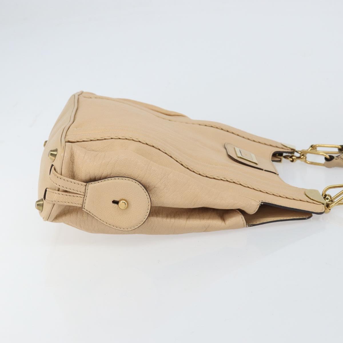 Chloe Tote Bag Leather Beige Gold Auth bs31516