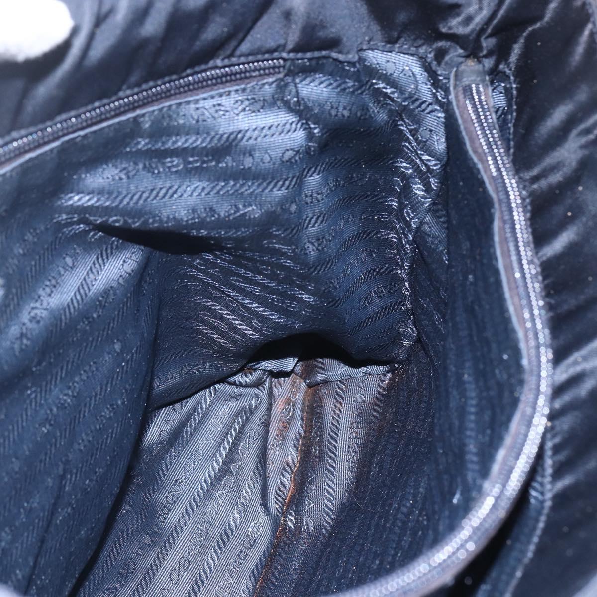 PRADA Tote Bag Nylon Black Silver Auth bs31533