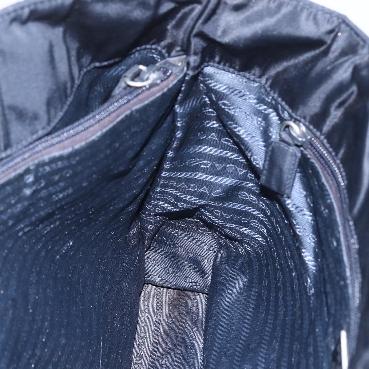 PRADA Tote Bag Nylon Black Silver Auth bs31533