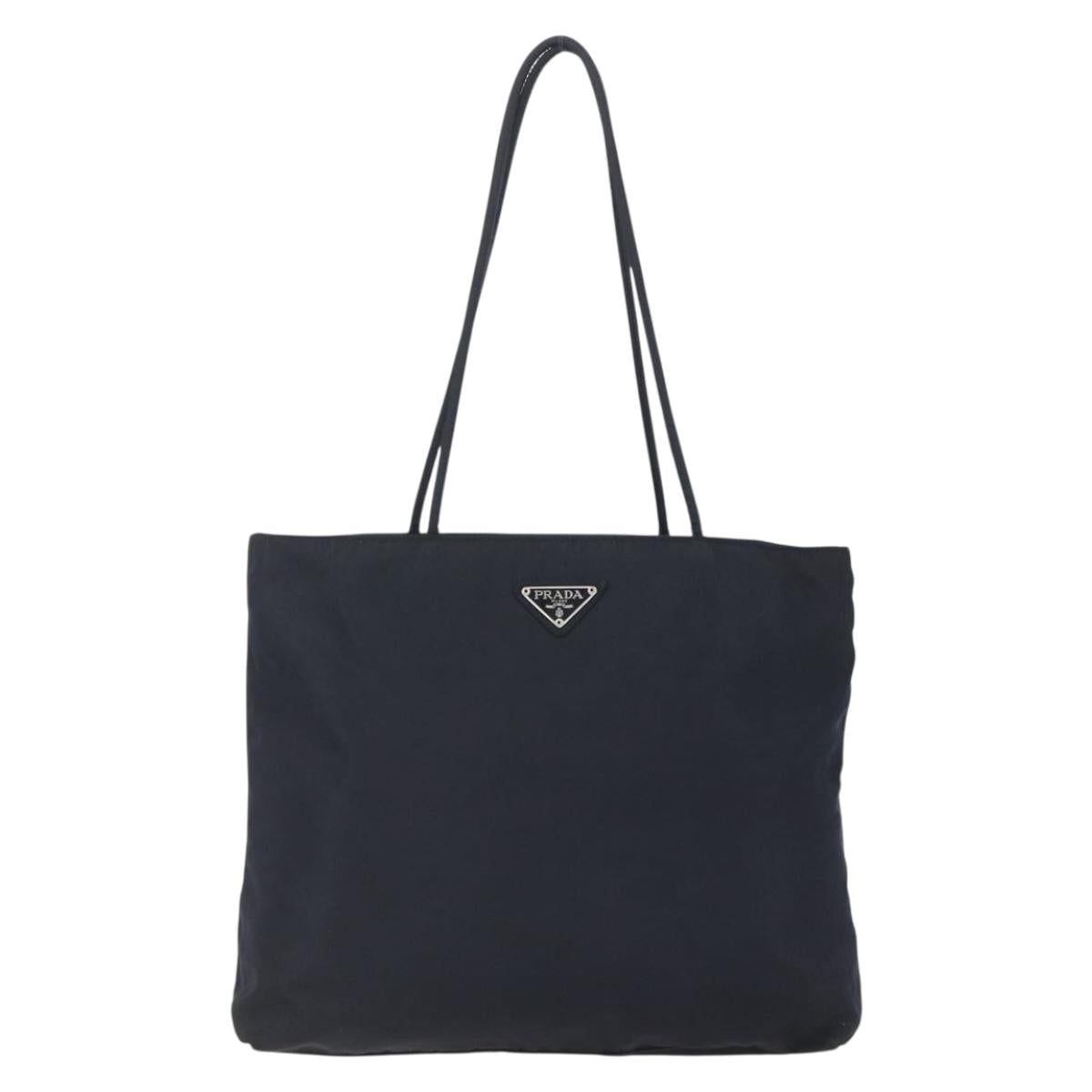 PRADA Tote Bag Nylon Black Silver Auth bs31533