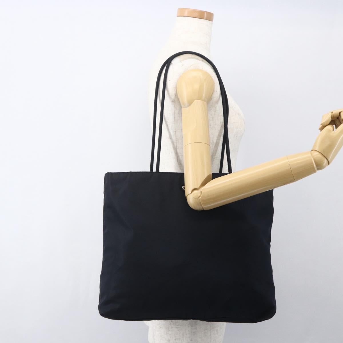 PRADA Tote Bag Nylon Black Silver Auth bs31533