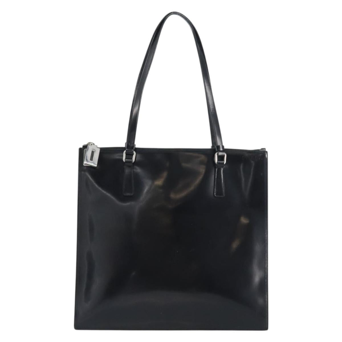 PRADA Tote Bag Enamel Black Silver Auth bs31534