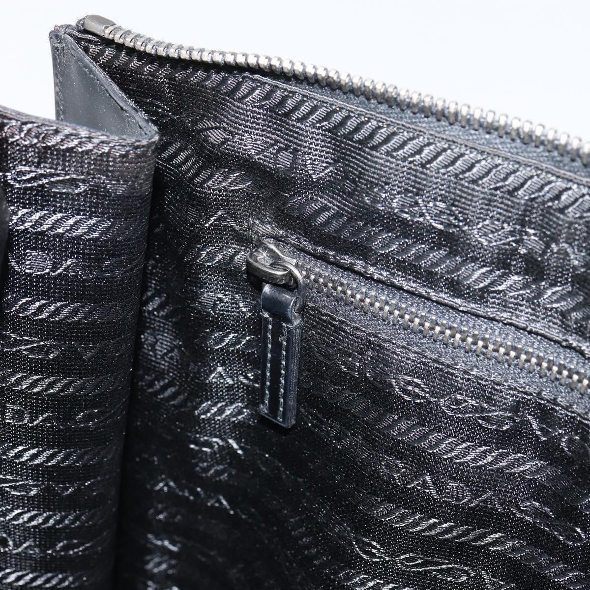 PRADA Tote Bag Enamel Black Silver Auth bs31534