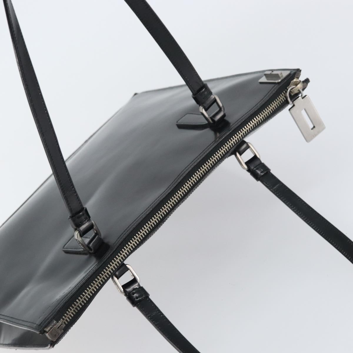 PRADA Tote Bag Enamel Black Silver Auth bs31534