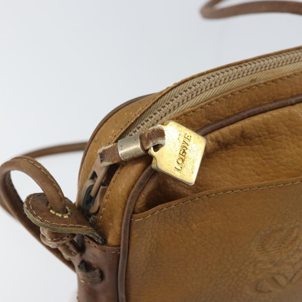 LOEWE Shoulder Bag Leather Beige Gold Auth bs31535