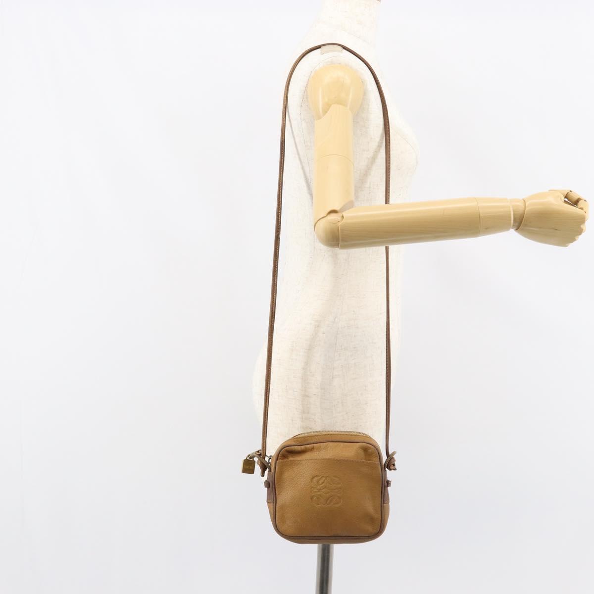 LOEWE Shoulder Bag Leather Beige Gold Auth bs31535