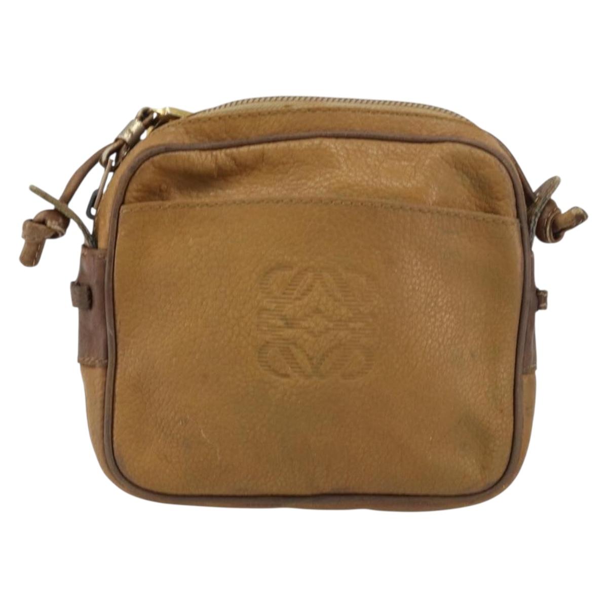 LOEWE Shoulder Bag Leather Beige Gold Auth bs31535