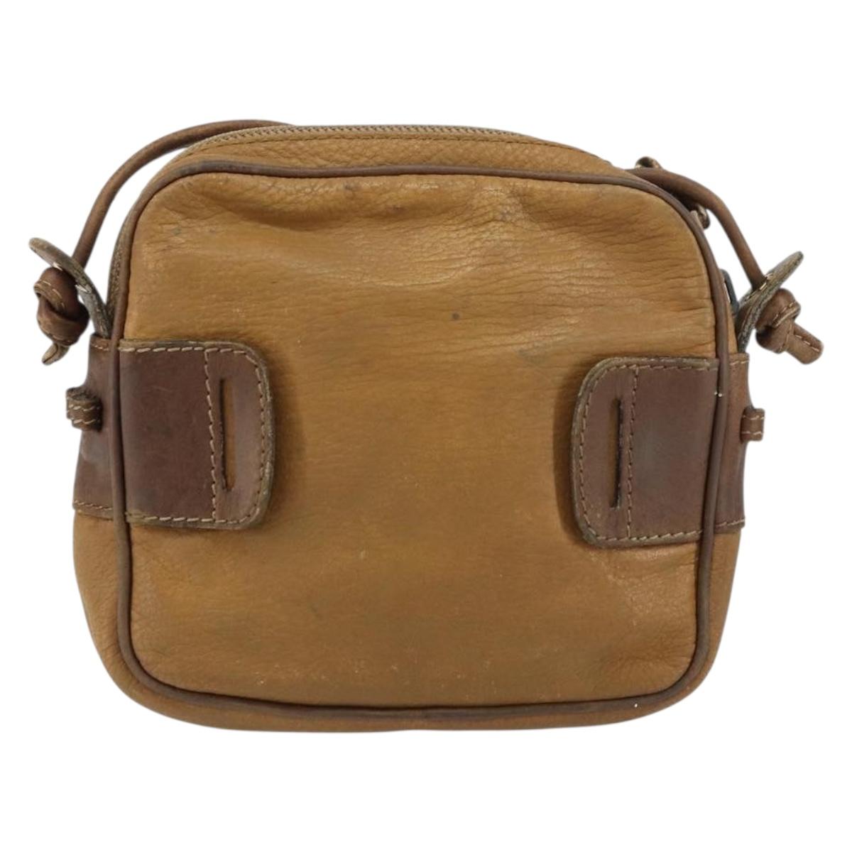 LOEWE Shoulder Bag Leather Beige Gold Auth bs31535