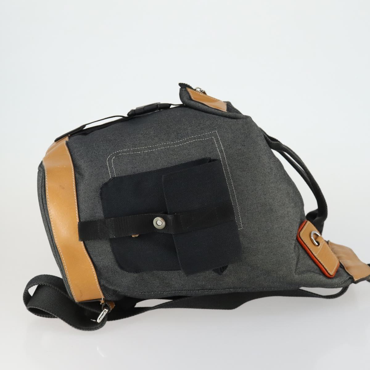 LOEWE Eye Nature Convertible Backpack Canvas Leather Gray Silver Auth bs31537