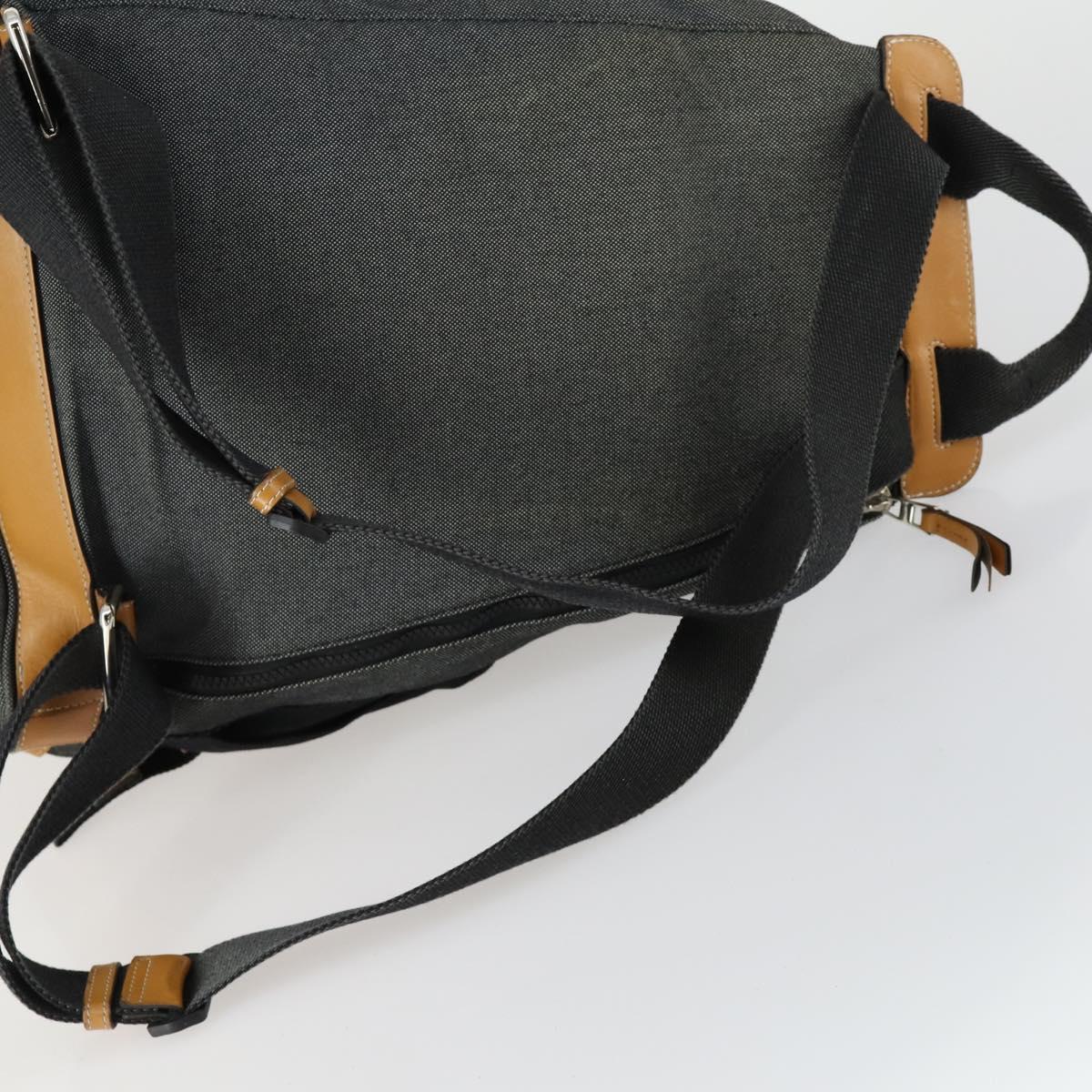 LOEWE Eye Nature Convertible Backpack Canvas Leather Gray Silver Auth bs31537