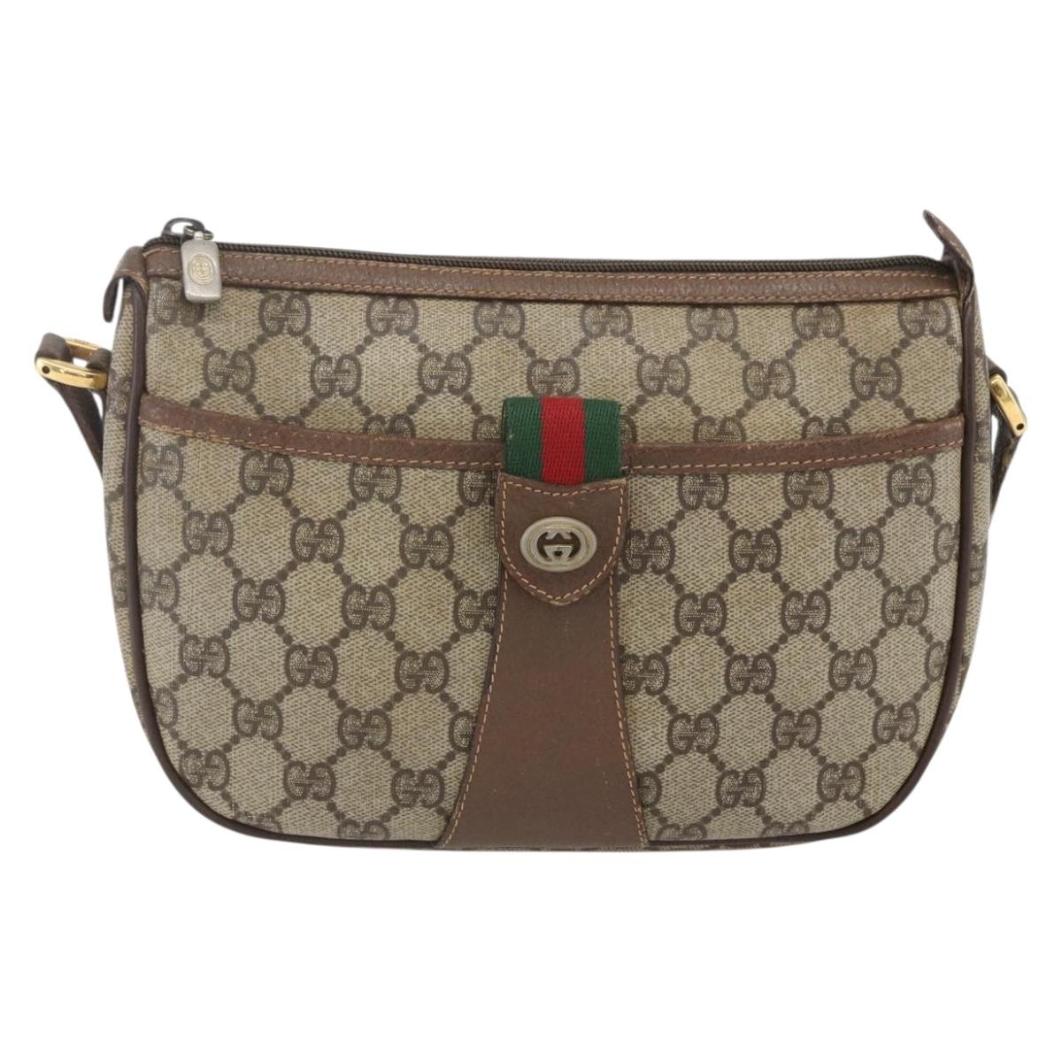 GUCCI GG Supreme Web Sherry Line Bag PVC Beige Gold 89 02 032 Auth bs31538