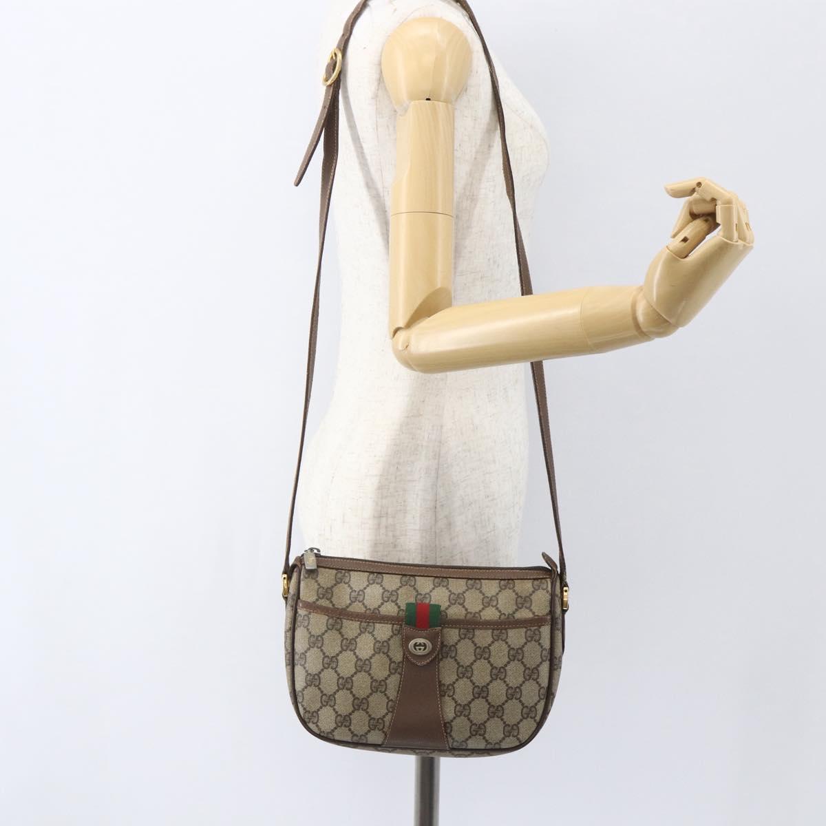 GUCCI GG Supreme Web Sherry Line Bag PVC Beige Gold 89 02 032 Auth bs31538