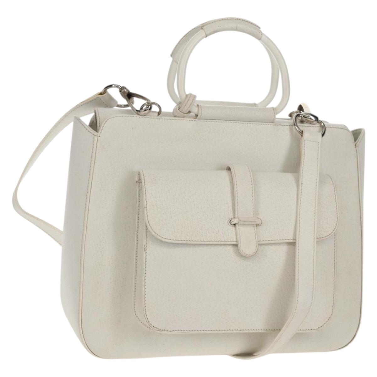 GUCCI Hand Bag Leather 2way White Silver 000 2058 0307 5 Auth bs31539