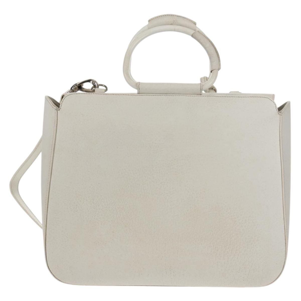 GUCCI Hand Bag Leather 2way White Silver 000 2058 0307 5 Auth bs31539