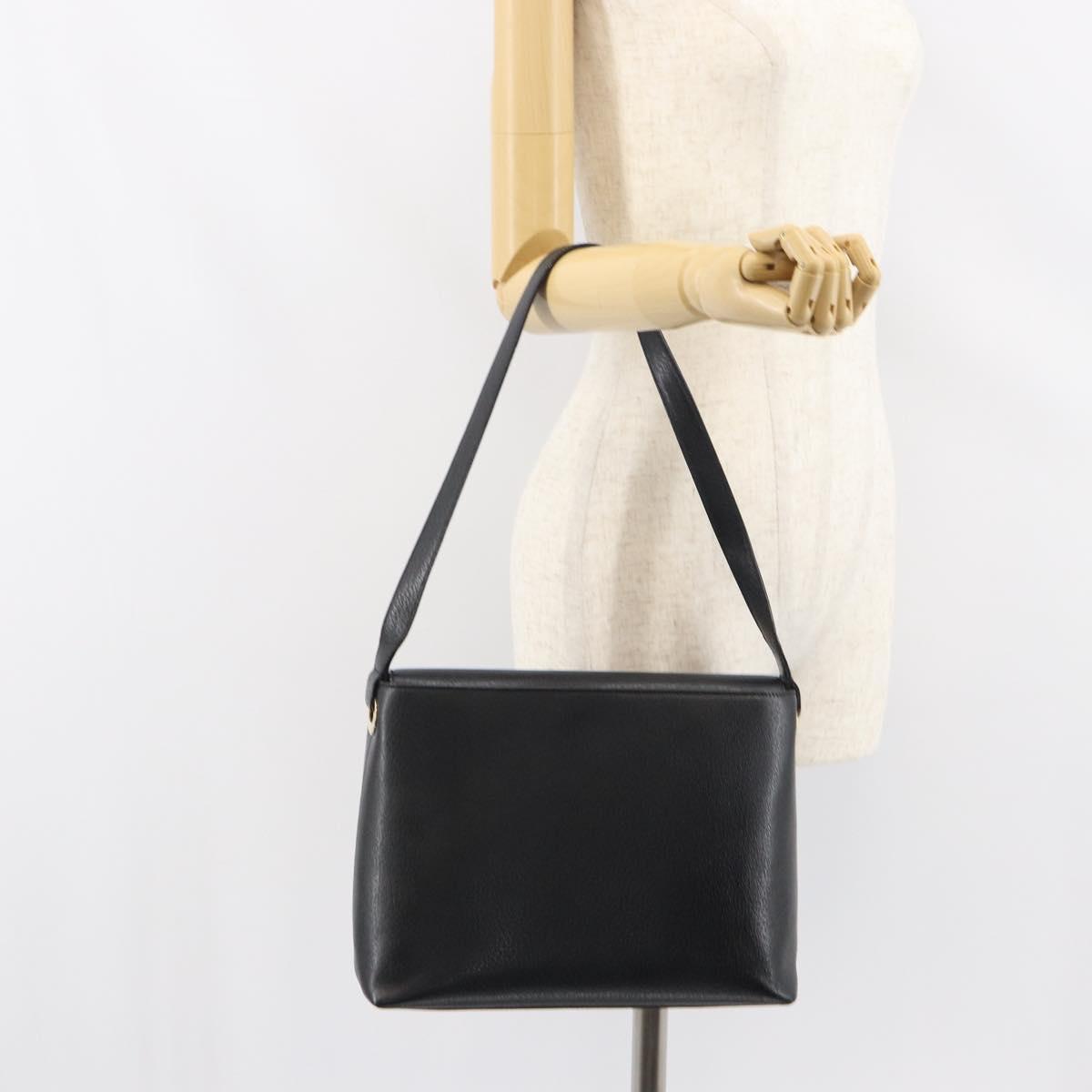 GUCCI Shoulder Bag Leather Black Gold Auth bs31540