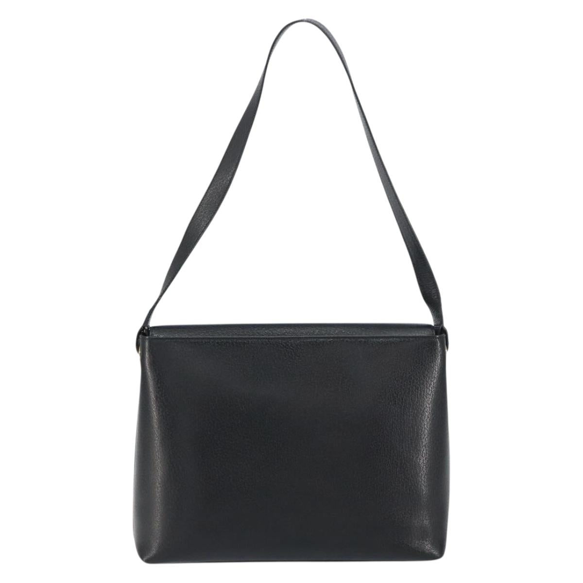 GUCCI Shoulder Bag Leather Black Gold Auth bs31540