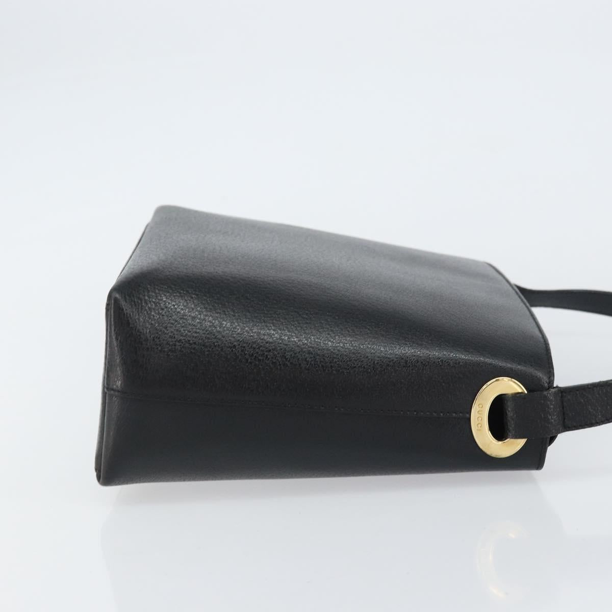 GUCCI Shoulder Bag Leather Black Gold Auth bs31540