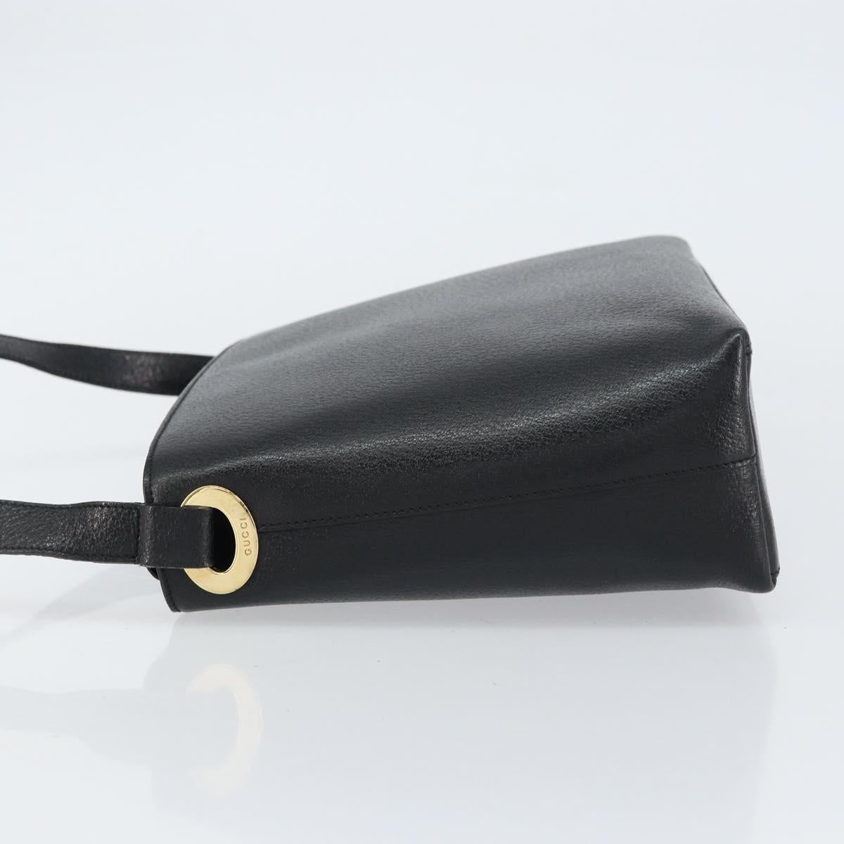 GUCCI Shoulder Bag Leather Black Gold Auth bs31540