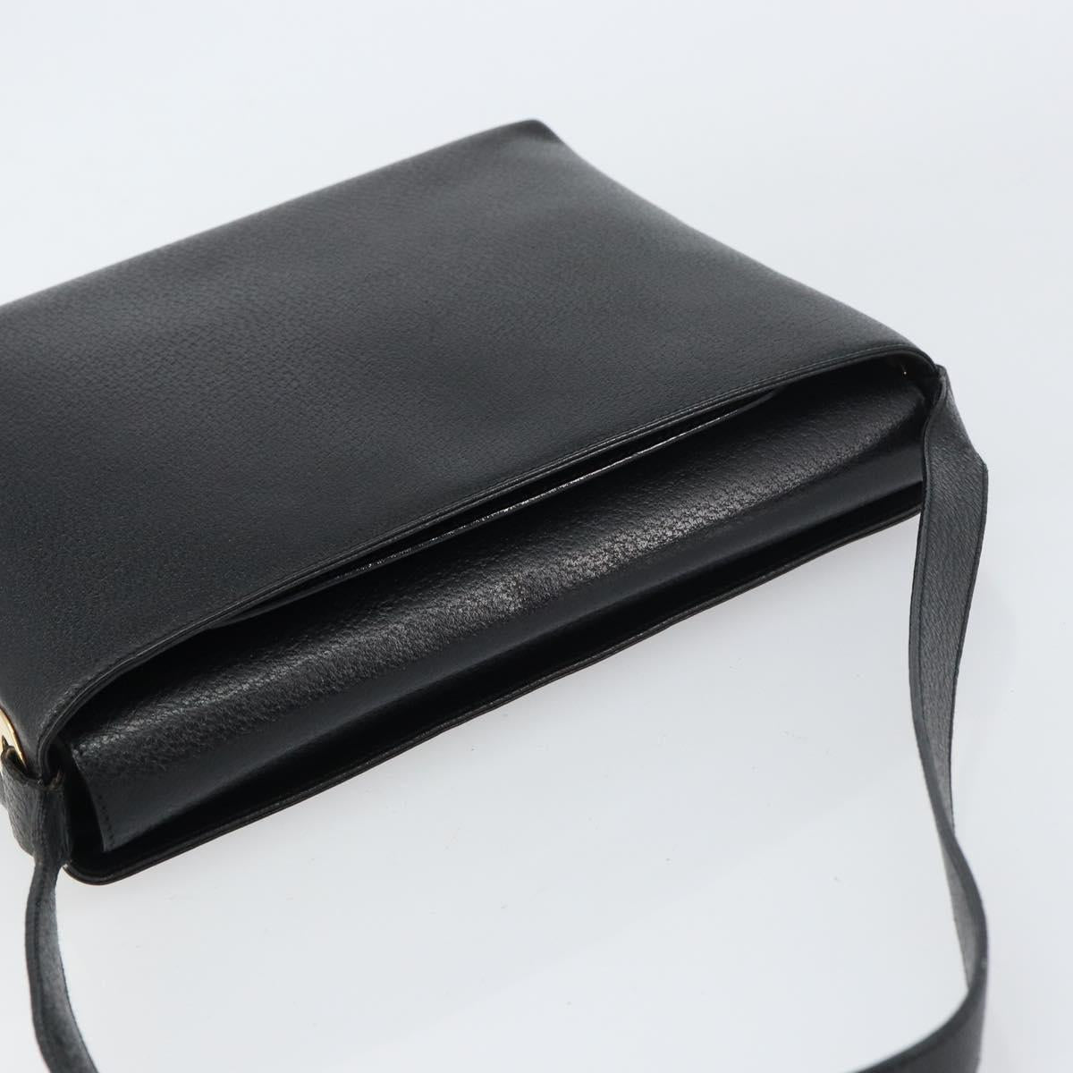 GUCCI Shoulder Bag Leather Black Gold Auth bs31540