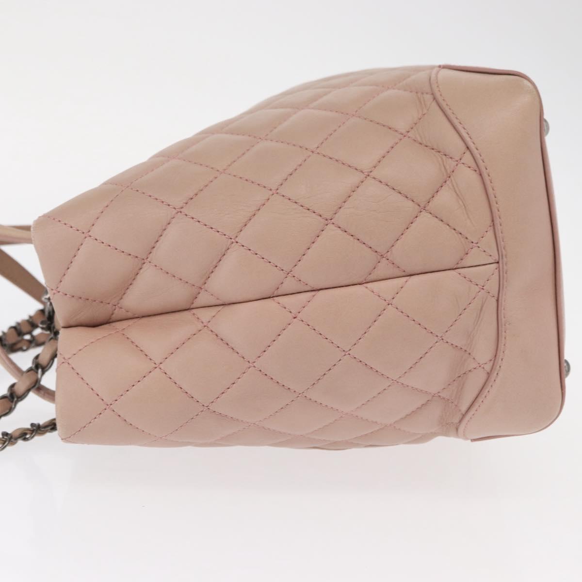 CHANEL Matelasse Tote Bag Leather 2way Pink Silver CC Auth bs31551