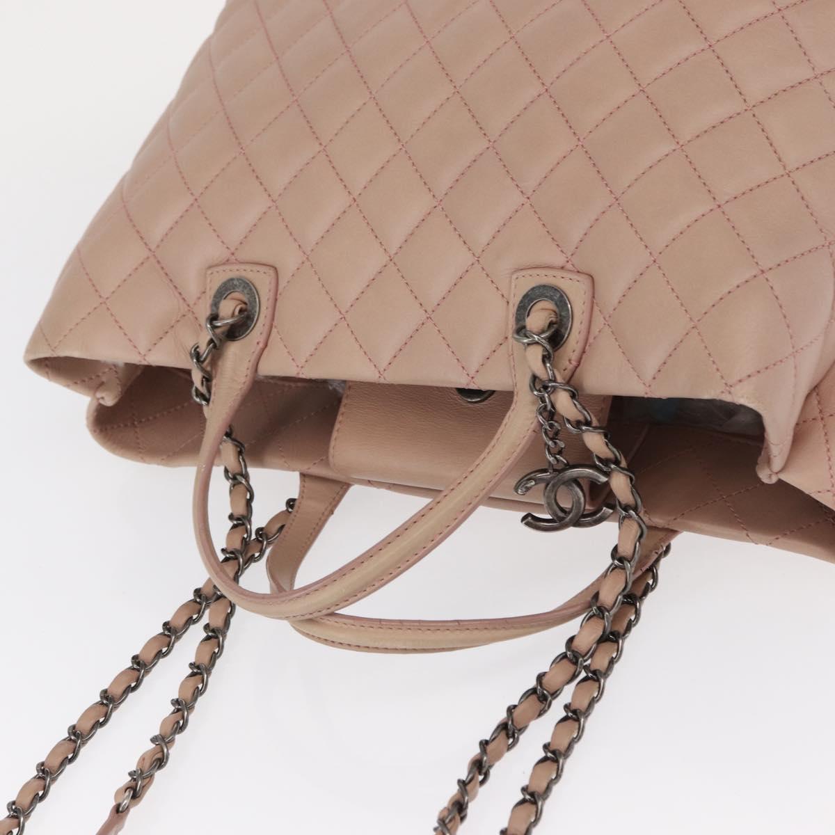 CHANEL Matelasse Tote Bag Leather 2way Pink Silver CC Auth bs31551