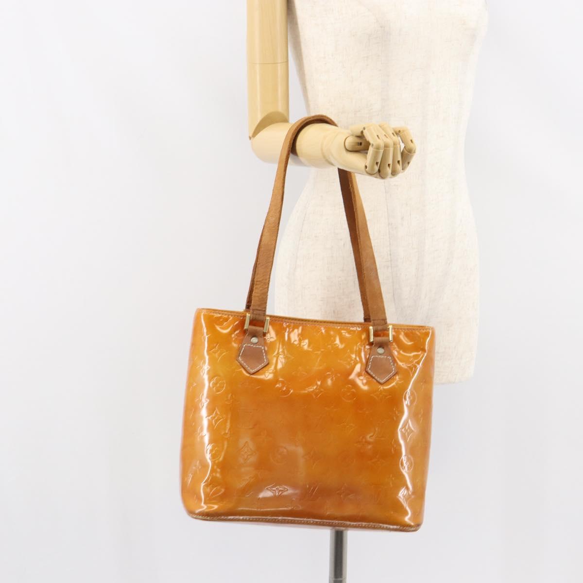 LOUIS VUITTON Monogram Vernis Houston Hand Bag Beige M91004 LV Auth bs31556
