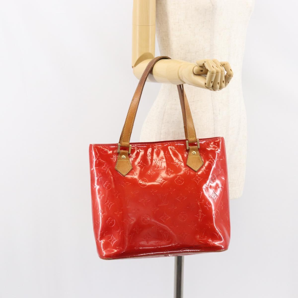 LOUIS VUITTON Monogram Vernis Houston Hand Bag Red M91092 LV Auth bs31560