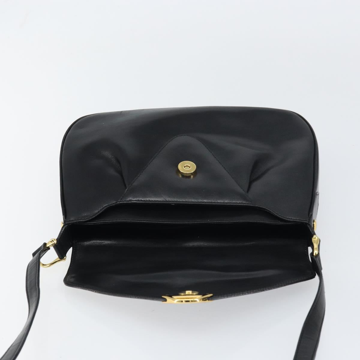 GIVENCHY Shoulder Bag Leather Black Gold Auth bs31564