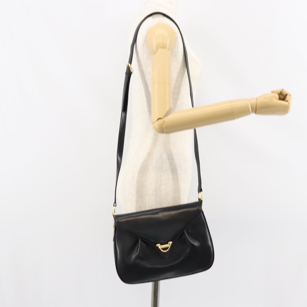 GIVENCHY Shoulder Bag Leather Black Gold Auth bs31564