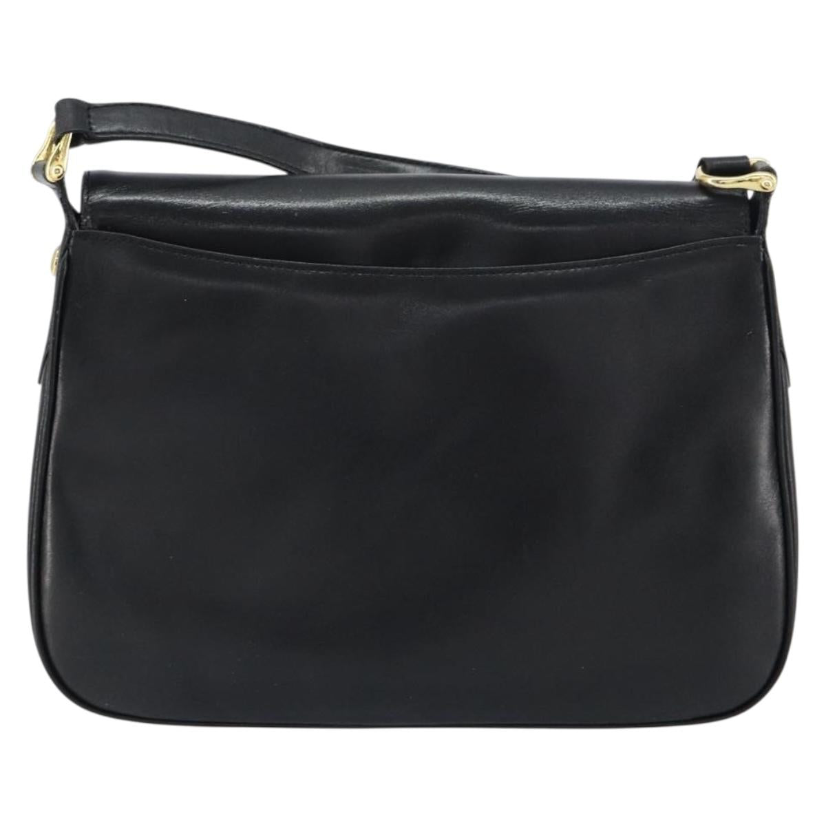 GIVENCHY Shoulder Bag Leather Black Gold Auth bs31564