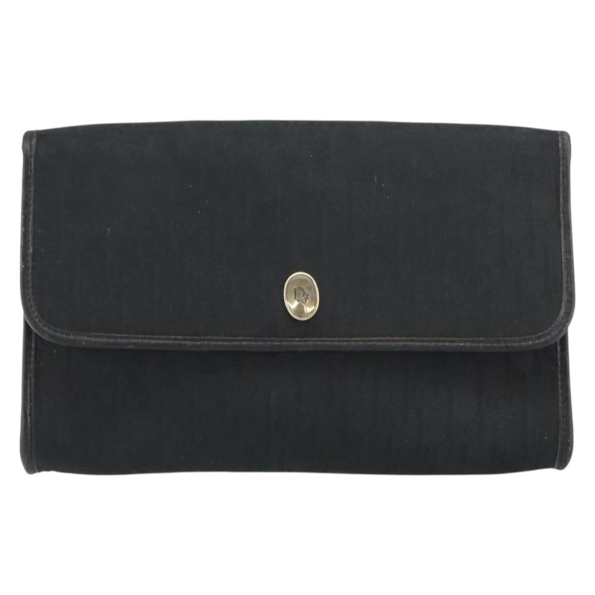 Christian Dior Trotter Canvas Chain Shoulder Bag Black Gold Auth bs31567