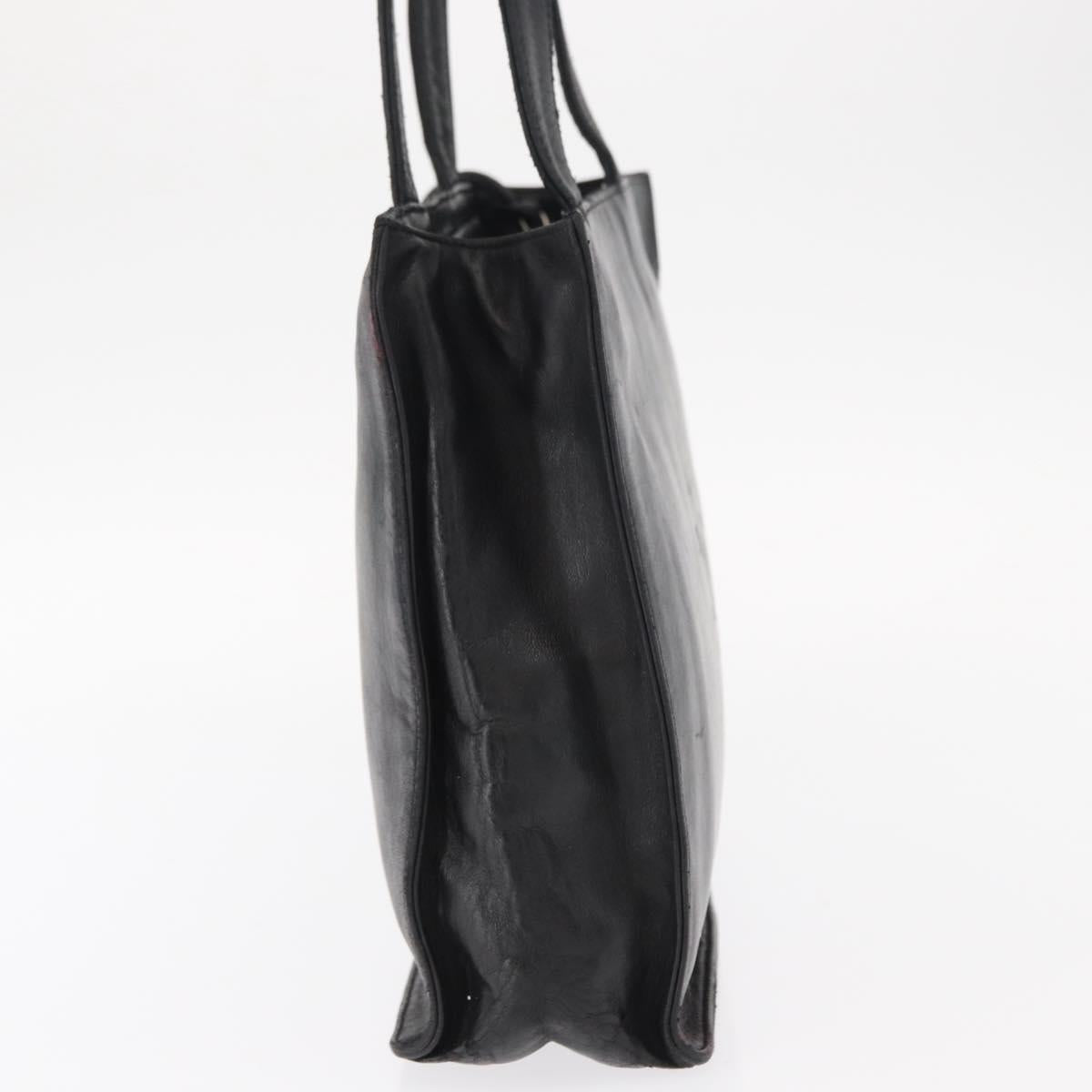 CHANEL Camelia Tote Bag Lamb Skin Black Silver CC Auth bs31571
