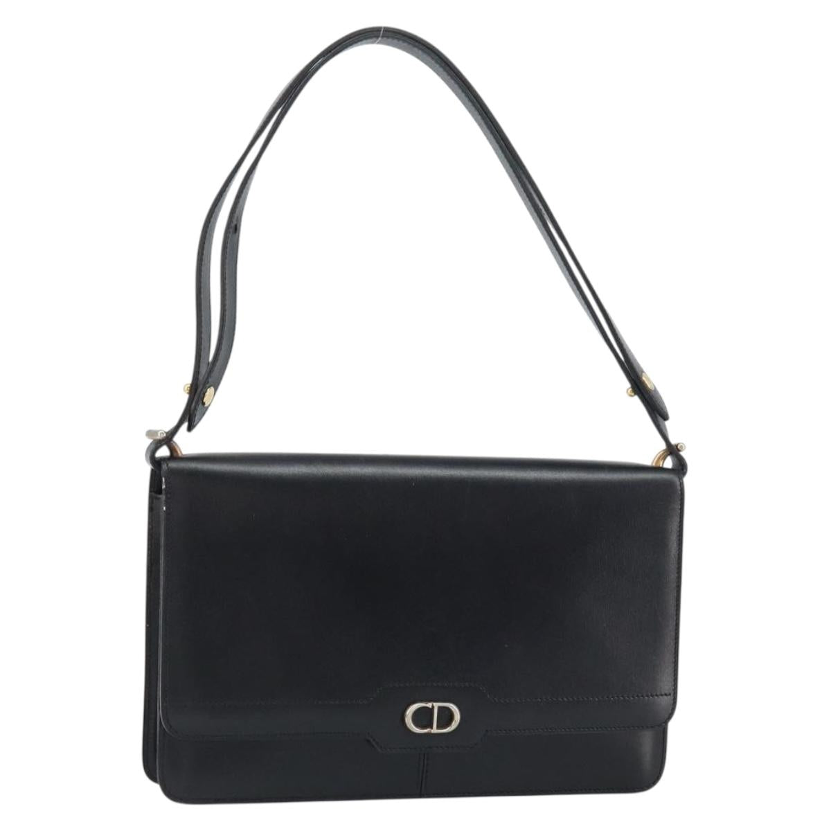 Christian Dior Shoulder Bag Leather Black Gold Auth bs31574