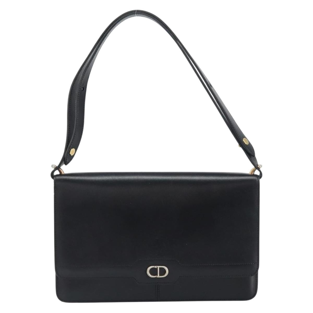 Christian Dior Shoulder Bag Leather Black Gold Auth bs31574