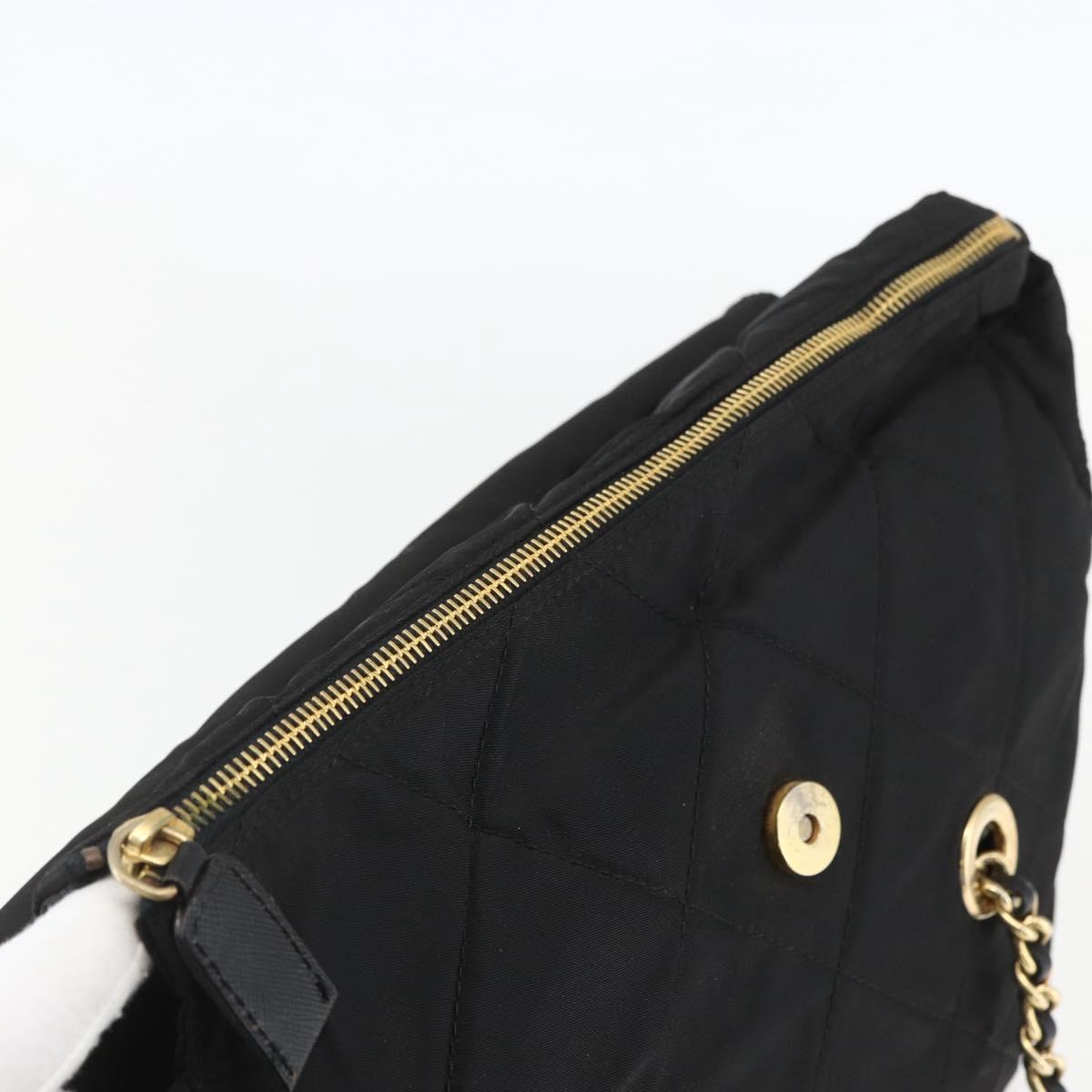 PRADA Quilted Chain Tote Bag Nylon Black Gold Auth bs31575
