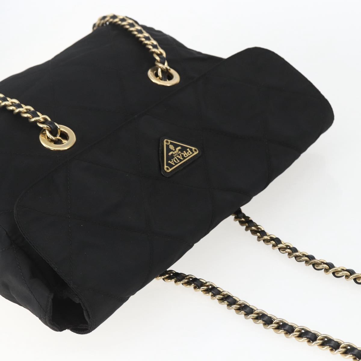 PRADA Quilted Chain Tote Bag Nylon Black Gold Auth bs31575