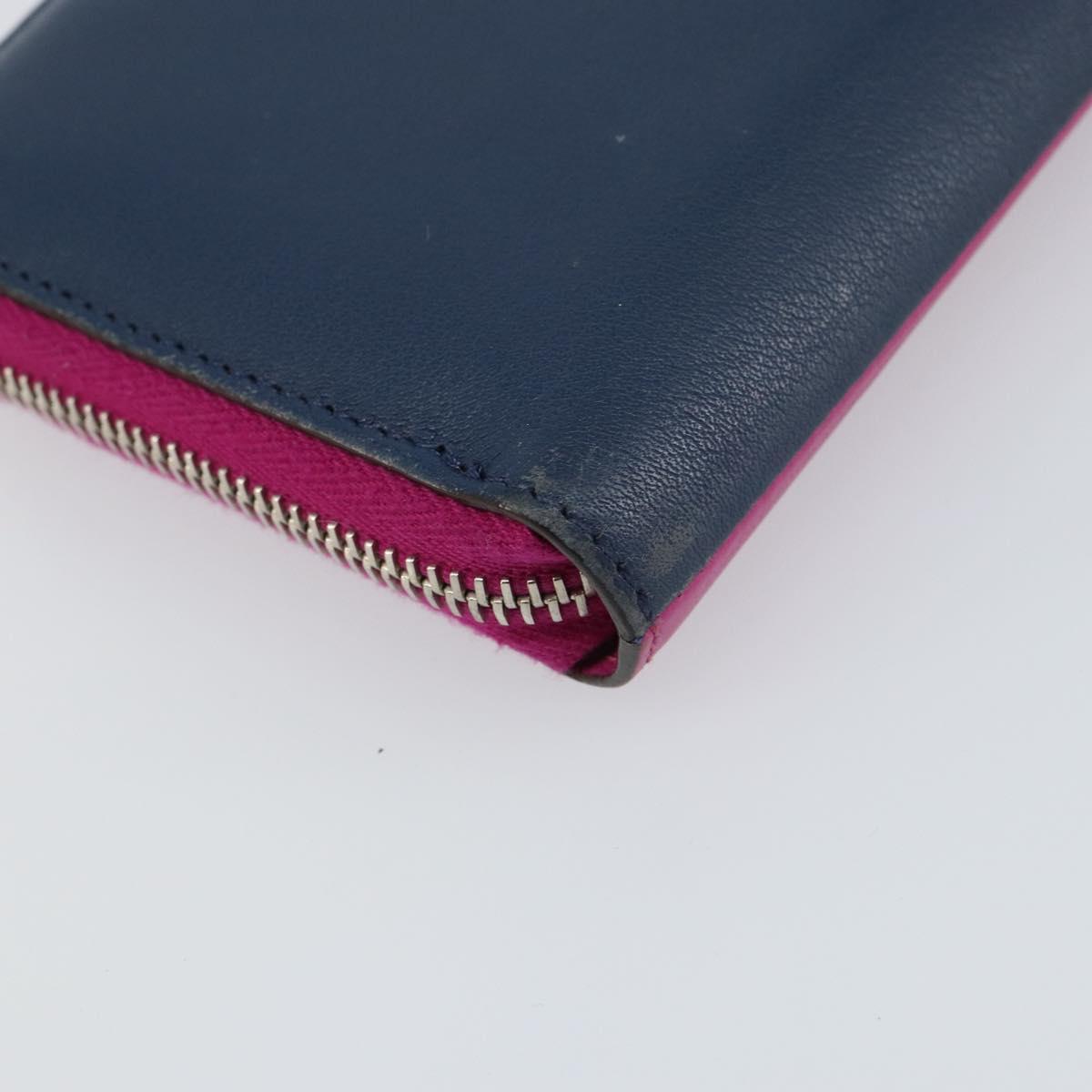 FENDI Zip Around Long Wallet Leather Pink Navy Auth bs31576