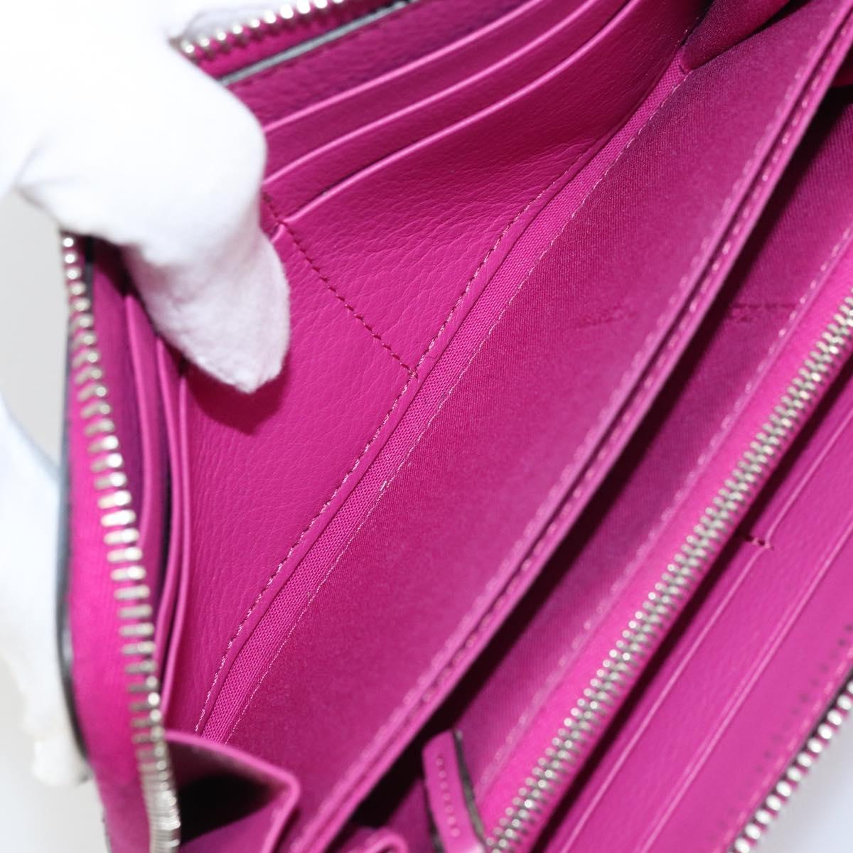 FENDI Zip Around Long Wallet Leather Pink Navy Auth bs31576