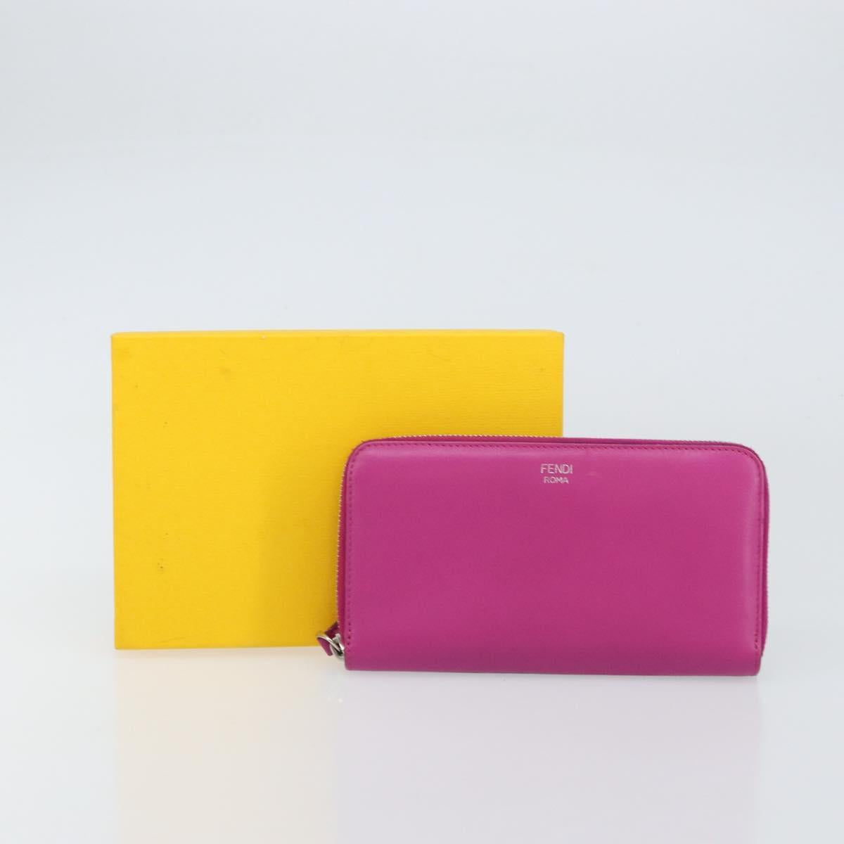 FENDI Zip Around Long Wallet Leather Pink Navy Auth bs31576
