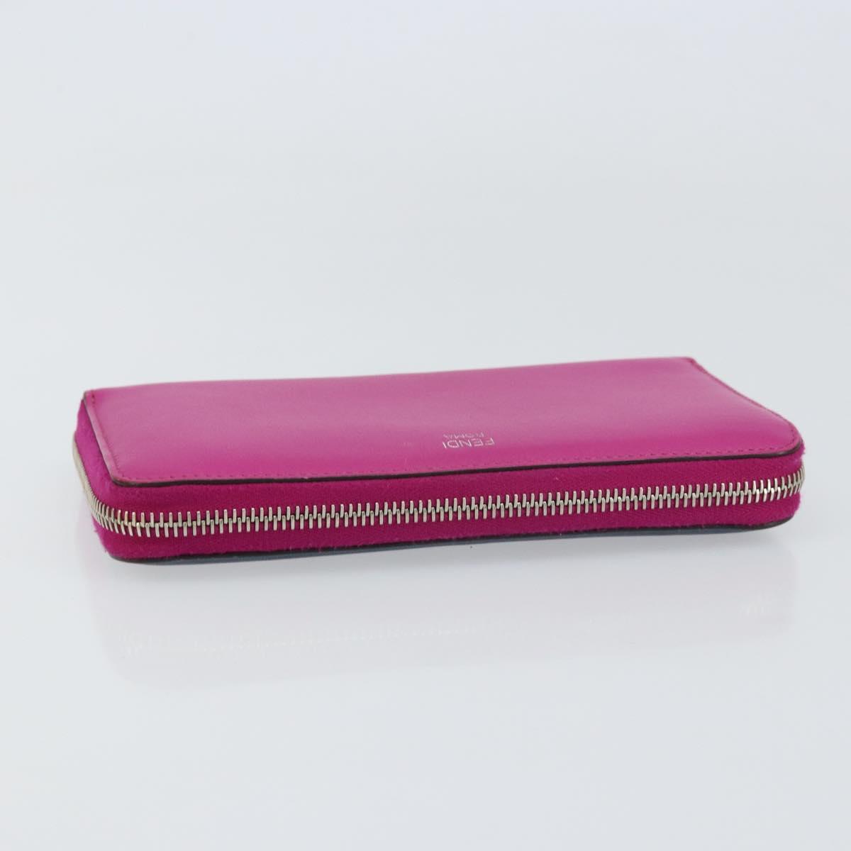 FENDI Zip Around Long Wallet Leather Pink Navy Auth bs31576