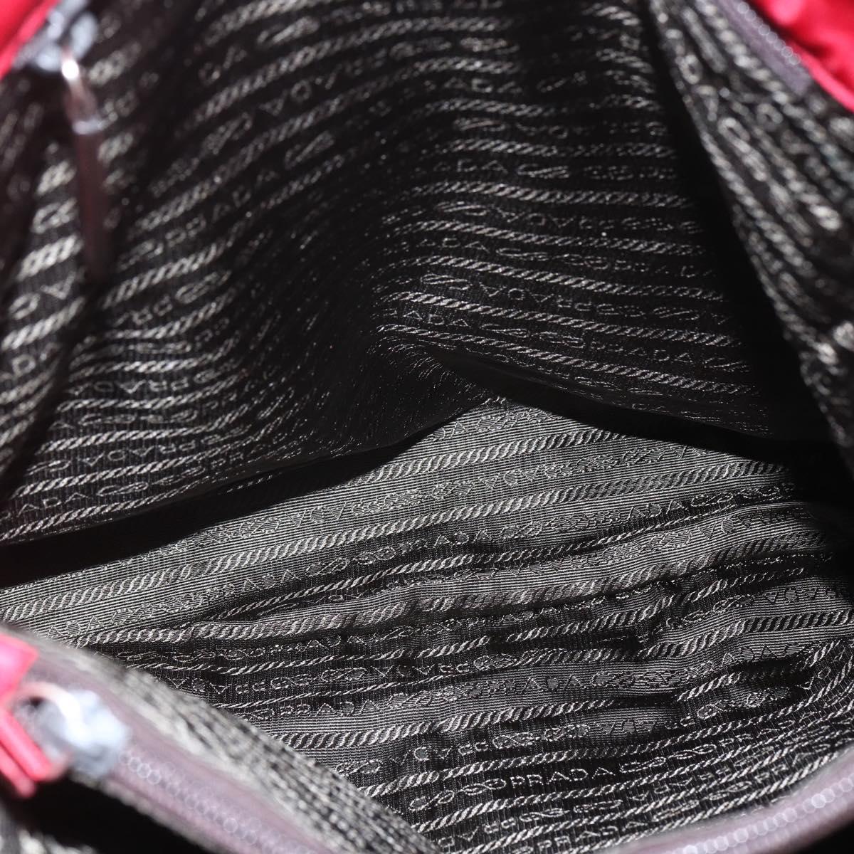 PRADA Tote Bag Nylon Red Silver Auth bs31579