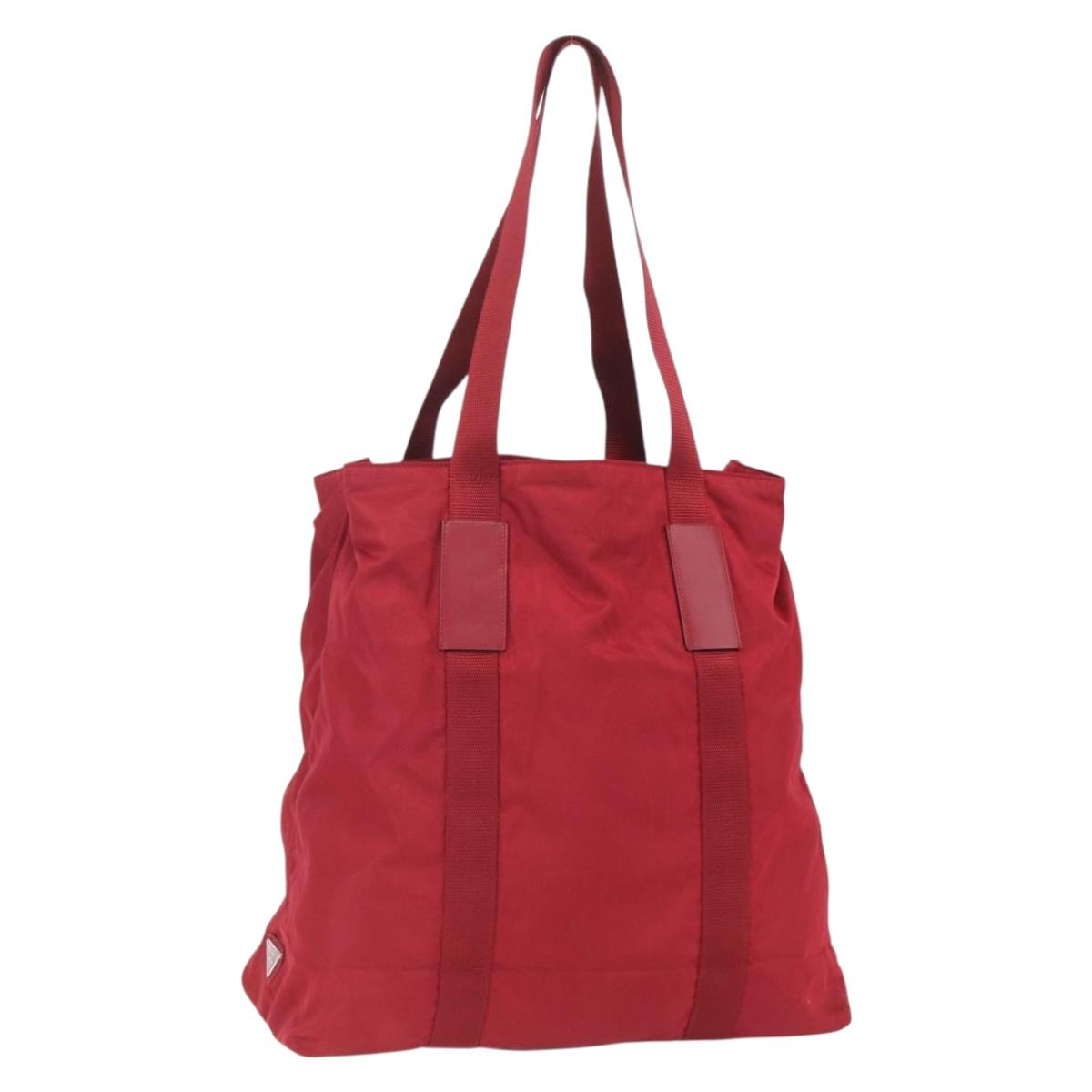 PRADA Tote Bag Nylon Red Silver Auth bs31579