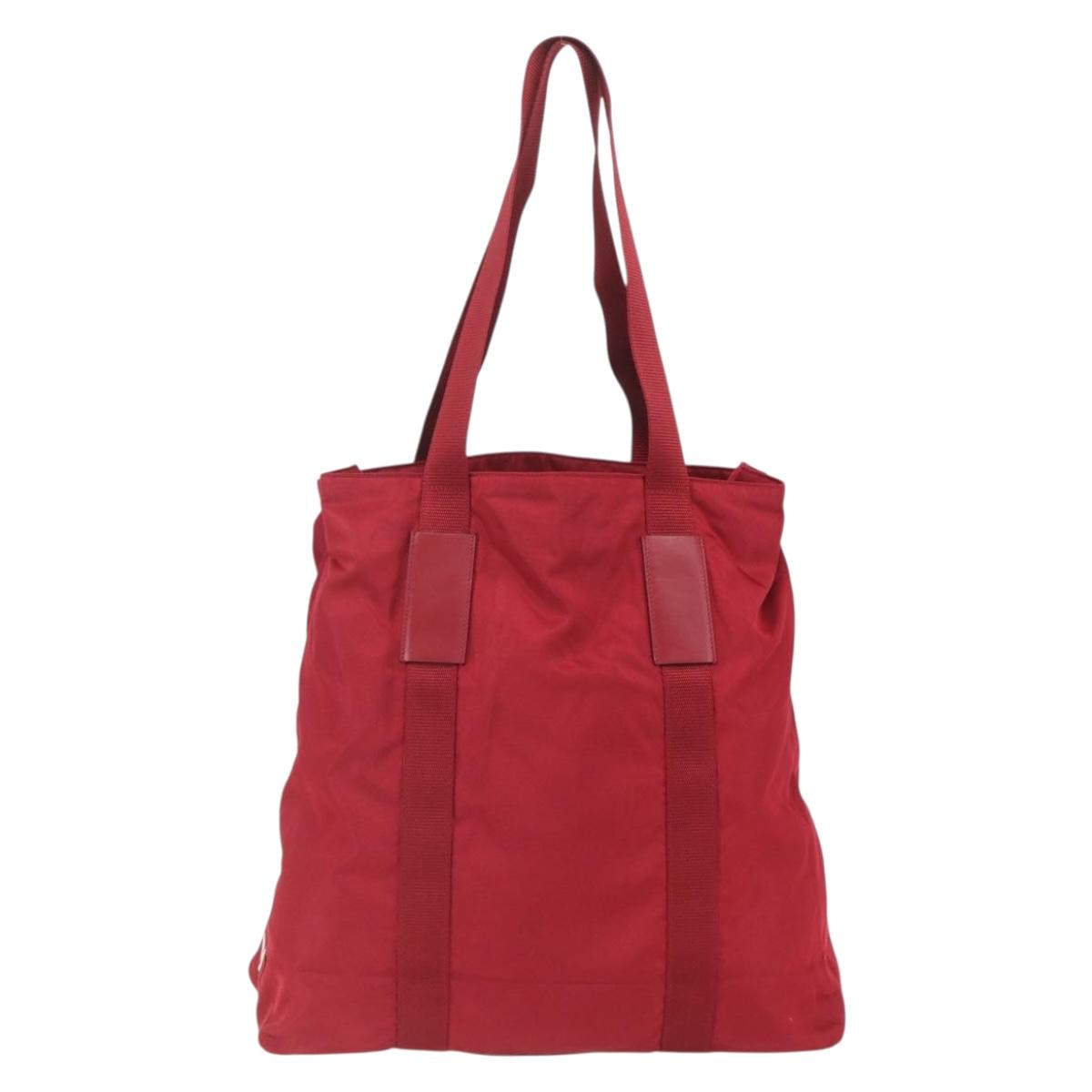 PRADA Tote Bag Nylon Red Silver Auth bs31579