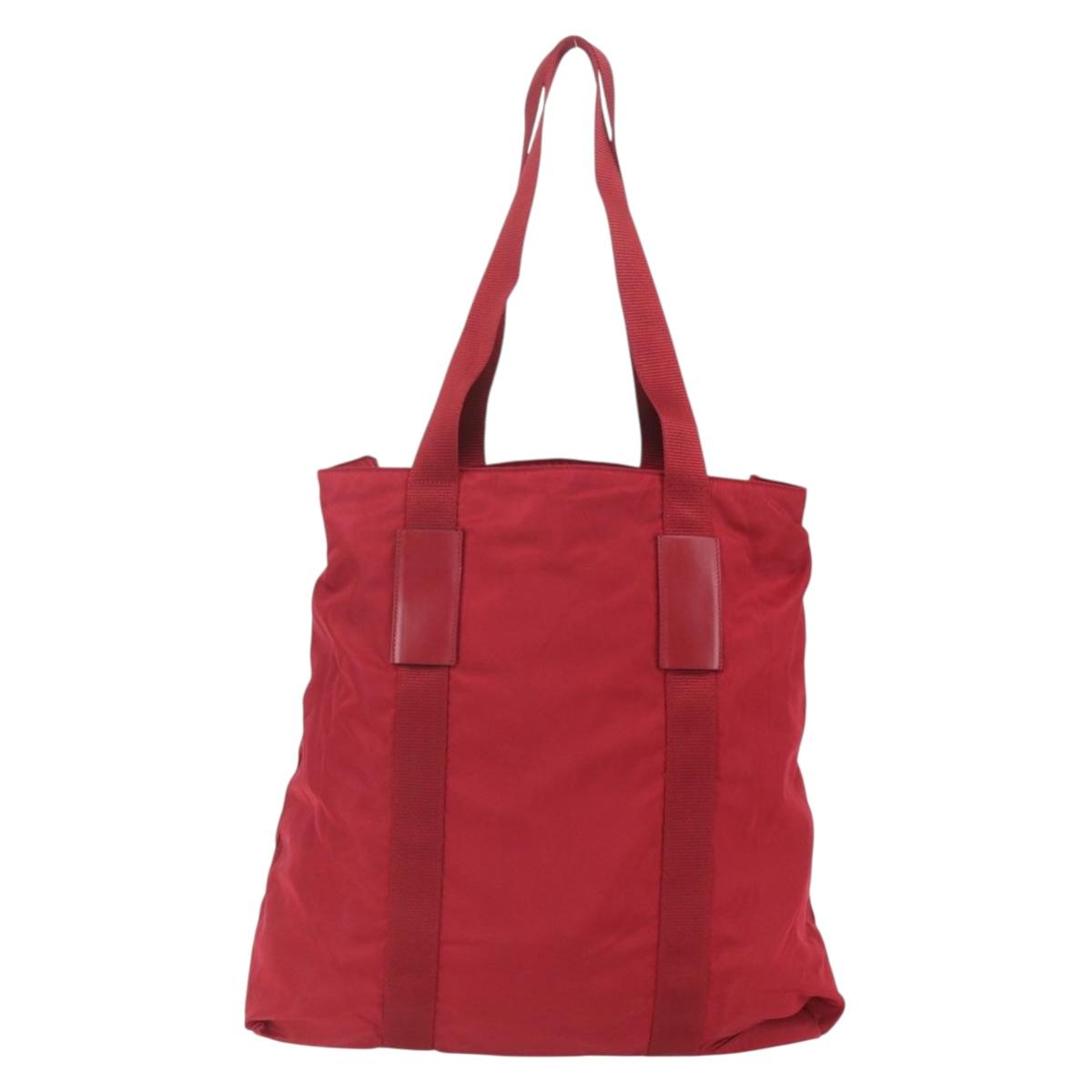 PRADA Tote Bag Nylon Red Silver Auth bs31579