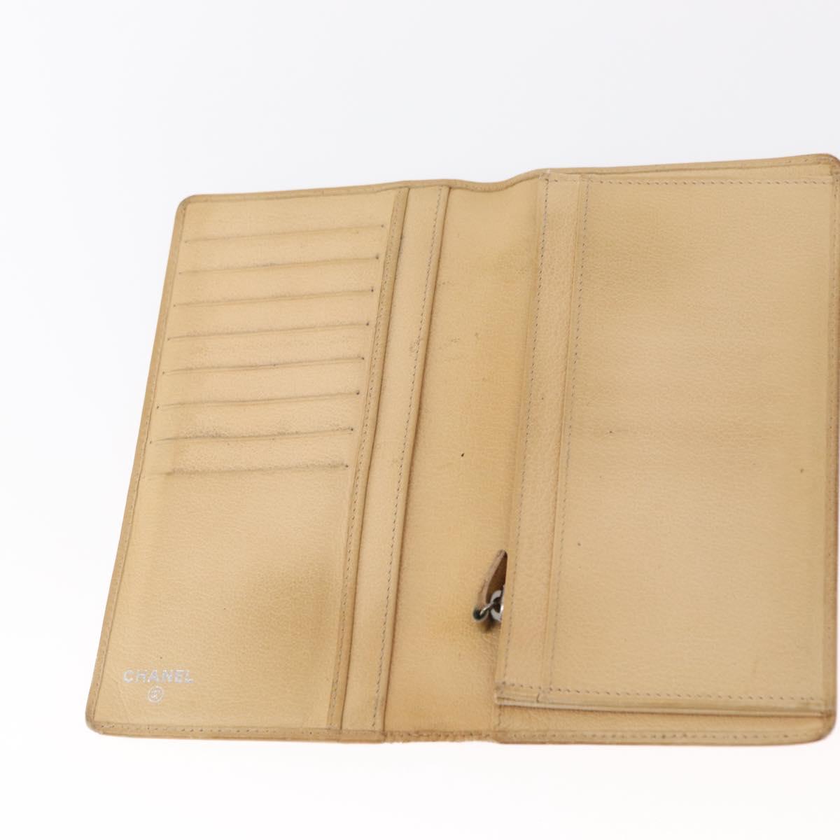 CHANEL Camelia Wallet Leather Beige CC Auth bs31581