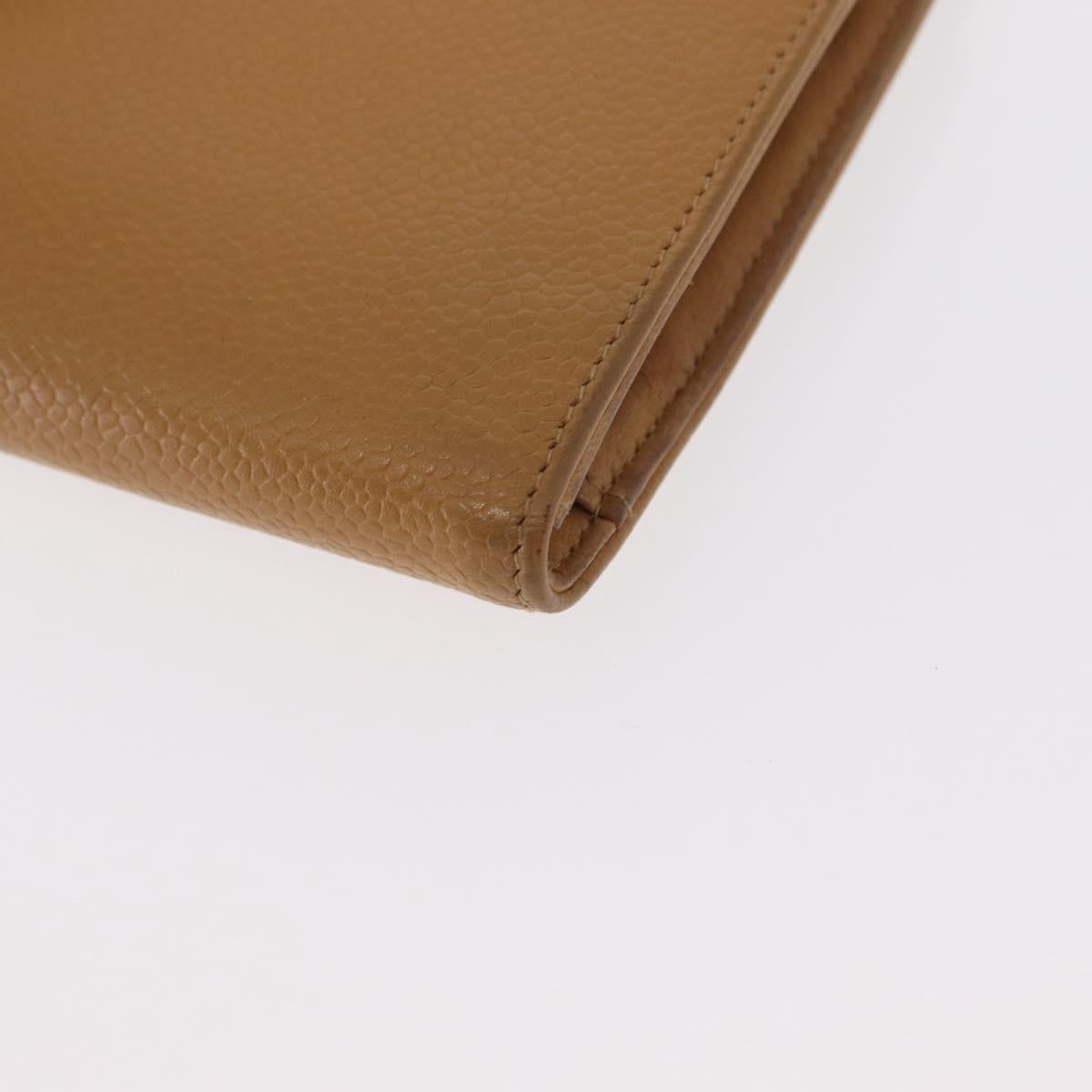 CHANEL COCO Mark Long Wallet Caviar Skin Beige Gold CC Auth bs31582