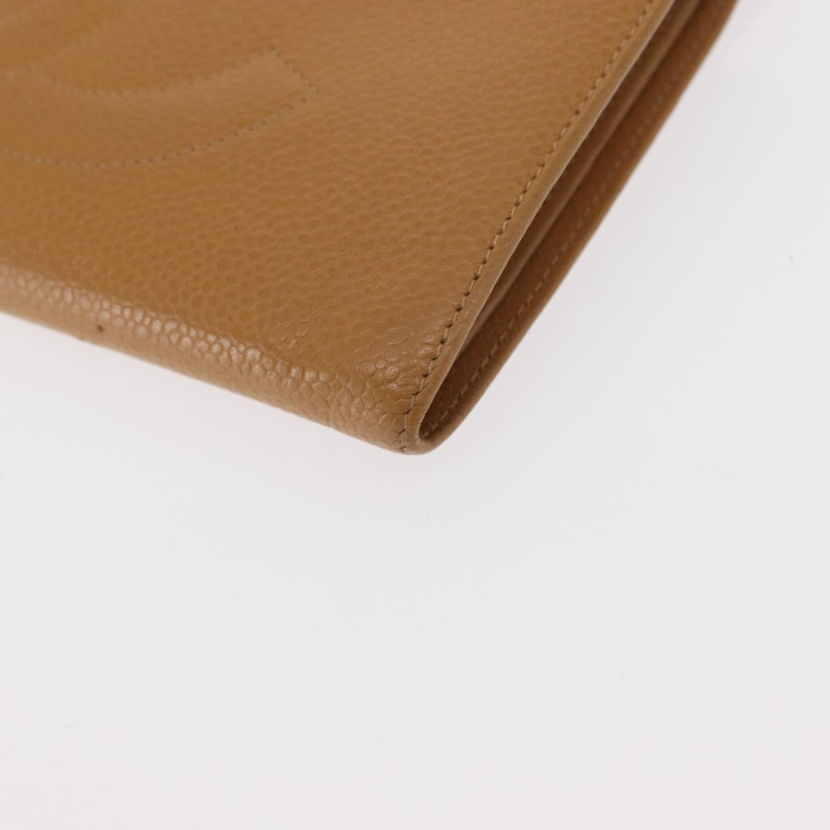 CHANEL COCO Mark Long Wallet Caviar Skin Beige Gold CC Auth bs31582